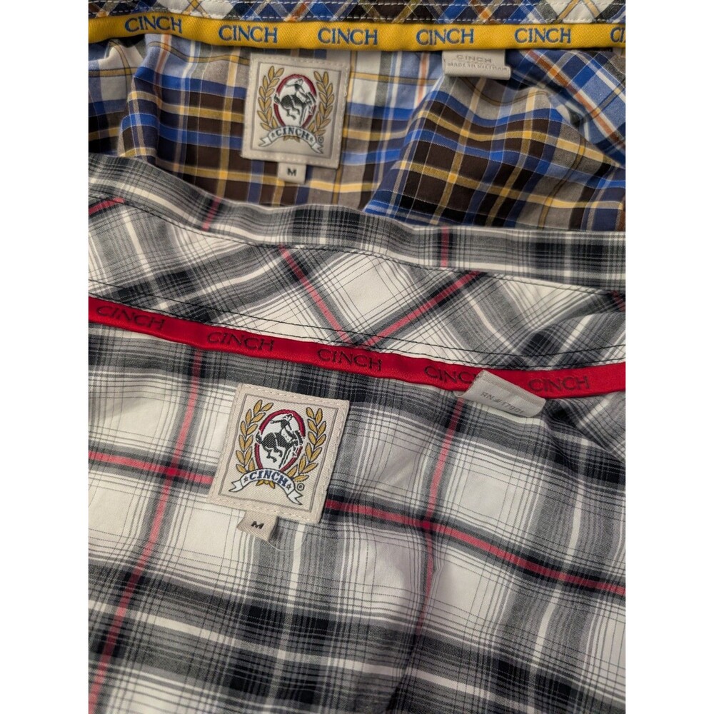 Cinch Mens Medium M Western Shirts Long Sleeve Plaid Casual Button Up 2pc